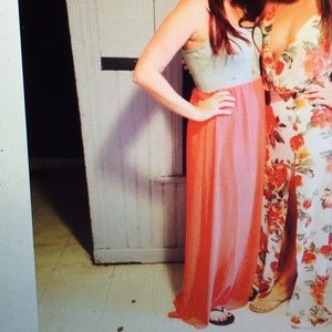 Grey and peach maxi dress